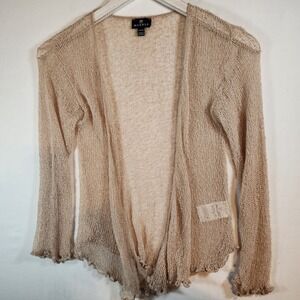 Marble Beige Open Knit Sheer Cardigan One Size Draped Lettuce Edge Style